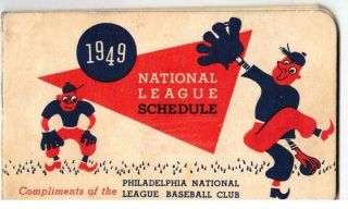 1949 National League Schedule Compliments Of Philadelphia Phillies