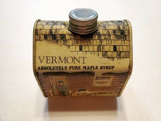 Vintage 1984 Vermont Pure Maple Syrup 16.  9 Fl.  Oz Log Cabin Tin - Empty