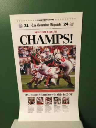 Ohio State 2002 - 03 Fiesta Bowl National Champions " Champs " Football Poster