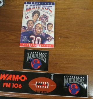 Pittsburgh Maulers Usfl Football Inaugural Media Guide And Two Stickers & Poster