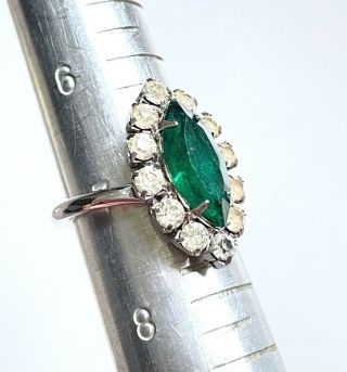 Vtg Sarah Coventry Silver Tone Emerald Color Stone Adjustable Ring Signed H02