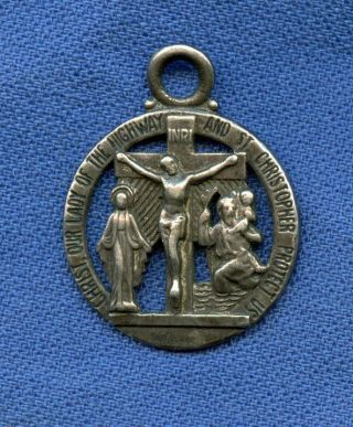 Vintage Christ Our Lady Of The Highway St.  Christopher Sterling Protect Us Medal