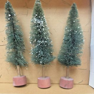 (3) Vintage Bottle Brush Christmas Trees With Red Wooden Pots 11 " Tall