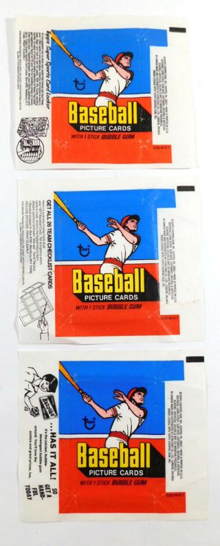 (3) 1977 Topps Baseball Empty Wax Wrappers 3 Variations