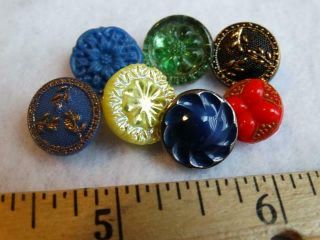 Vintage Small Bohemian & Germany Glass Buttons Red Blue Green Black