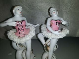 Set Of 2 Vintage Bone China Ballerina Figurines 1950s 5 1/4 "