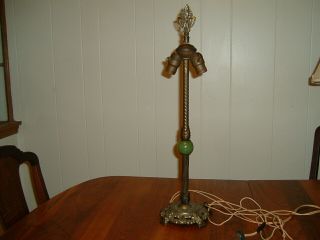 Old Vintage Brass And Green Glass Ball Table Lamp Needs Some Work 25 1/2 " Tall