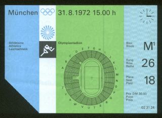 1972 Munich Summer Olympics Athletics Ticket Stub August 31 15:00