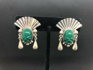 Vintage Parra Face Earrings Mexico Sterling Silver Green Screwback