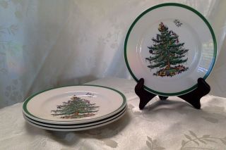 Spode Christmas Tree Salad Plates 7 1/2” Vintage Set Of 4 Made In England S3324n