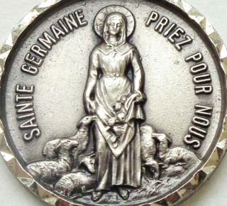 Saint Germaine With The Sheep & Saint Christopher - Great Vintage Medal Pendant