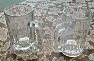 2 Beer Glass Mugs Heavy Thick Beverage Clear Glassware With Handle,  Vintage 70 