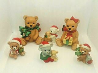 6 Vtg Christmas Holiday Collectible Bears Mouse Dog Figurines Homco 5104 5254