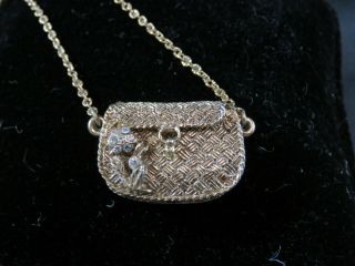 Vintage Purse Locket Necklace By 1928 Co.  Gold Tone And Rhinestone
