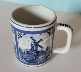 Vintage Handpainted Delft Blue Ceramic Mug With 3 Windmills Made In Holland