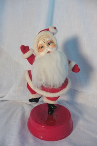 Vintage Flocked Dancing Santa Claus Music Box Plastic Base Jingle Bells