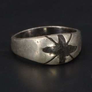 Vtg Sterling Silver - Mexico Onyx Inlay Starburst Tapered Band Ring Size 7 - 4g