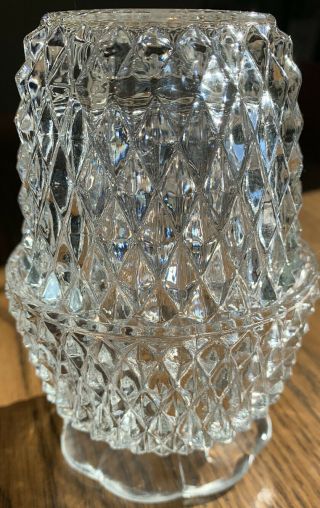 Vintage 5 " Clear Diamond Cut Pattern Fairy Lamp Glass Candle Votive Holder -