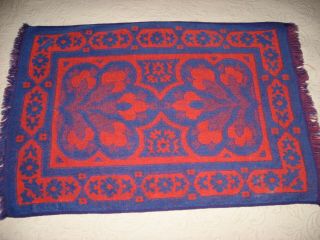 Vintage Hand Towel Red & Blue Fieldcrest 25 " X 17 " W/ Fringe 100 Cotton Usa