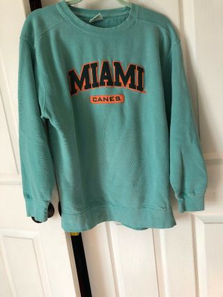 Miami Hurricanes Sweats Vintage 90’s Team Apparel Medium Hoodie Stitched Aqua