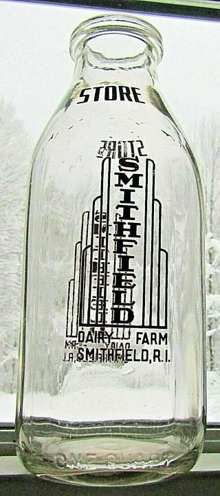 Vintage Smithfield Dairy Farm Rhode Island Quart Milk Bottle Store