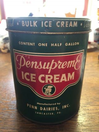 Vintage Pensupreme Ice Cream Half 1/2 Gallon Container Penn Dairies Lancaster Pa