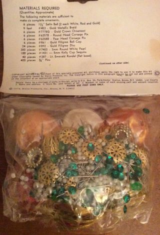Vintage 1974 WALCO Christmas Ornament Kit Mini Satin Ball Sequins & Beads M4155 3