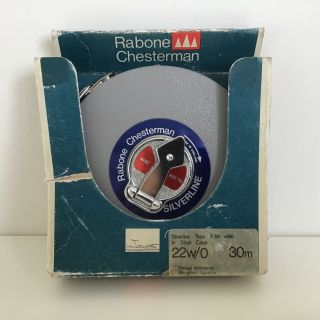 Vintage.  Rabone Chesterman Silverline Tape In Steel Case 30m.  Made In England 209