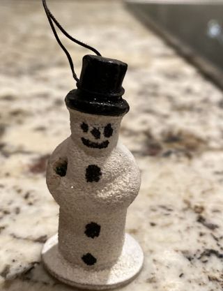 Vintage Mica Chalkware Tiny Snowman Germany Feathertree Ornament