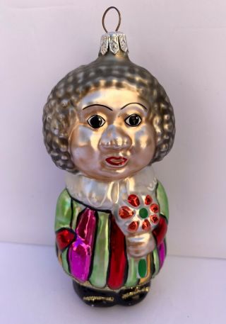Vintage African American Lady 5 " Hand Blown Glass Christmas Ornament