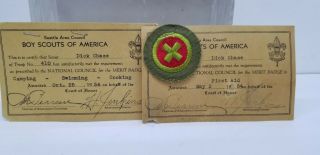 Vintage Bsa Boy Scouts Of America Merit Badge Patches W/ Paperwork