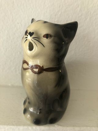 Vintage Tony Wood Figural Grey Tabby Kitty Cat Creamer Pitcher England Cute