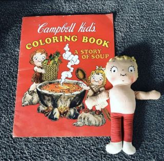 Vintage Campbell’s Soup Doll And Coloring Book 1970s Retro Toy