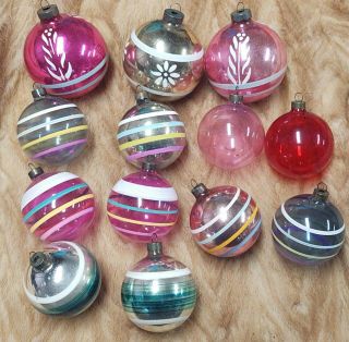 13 Vintage Blown Glass Christmas Tree Ornaments Balls 10 Medium 3 Large Stripe