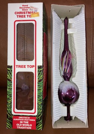 Vtg Christmas Classic Tree Topper Purple Commodore Glass Top European Craftsmen