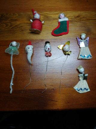 8 Vintage Spun Cotton Pipe Cleaner Christmas Decoration,  Angels,  Santa,  Snow Man