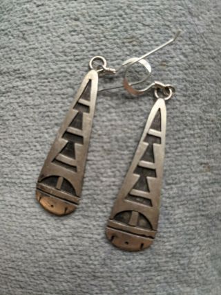 Vintage Native American Hopi Sterling Silver Drop Earrings