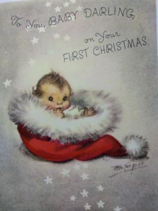 Vtg Rust Craft Christmas Card Baby 