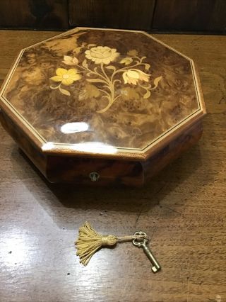 Vintage Reuge Swiss Music Box W/ Floral Inlay Does Not Work