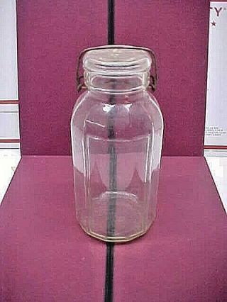 Vintage Clear Ribbed Half Gallon Canning Mason Jar W/ Wire Bail Glass Lid