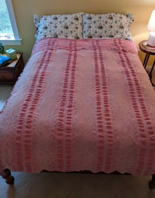 Vintage Bates Cotton Bedspread Coverlet Pink/white Twin Or Full 72 X 96