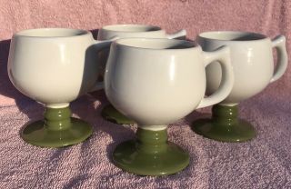 4 Vintage Caribe Green Footed Pedestal Cups Mugs Restaurant China Puerto Rico