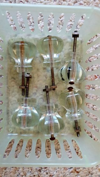 Vintage Antique Glass Drawer Pull Knobs - - Set Of 6 With Hardware