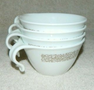 Set Of 4 Vintage Corning Corelle Woodland Coffee Tea Cups Hook Handle Usa