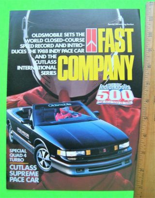 1988 Olds Cutlass Convertible Indy 500 Pace Car Brochure 16 - Pgs W/ Aerotech Etc