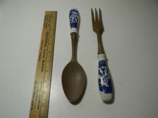 Vintage Blue Willow Salad Fork And Spoon Set - 2a