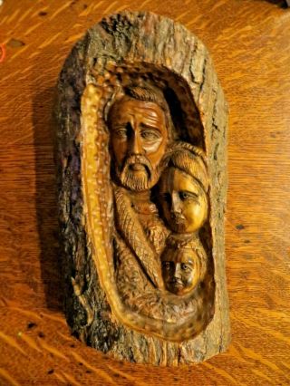 9 " Tall Vintage Mary,  Joseph & Baby Jesus Hand Carved Statue In Olive Wood
