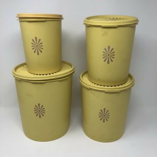 Vintage Tupperware Servalier Canister Set Yellow Set Of 4 Canisters 8 Pc
