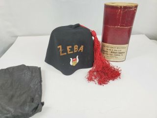 Vintage Zeba Shriners Fez Hat - Early 1900s With Case And Box M.  C.  Lilley