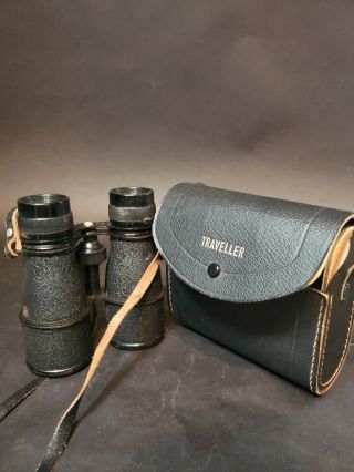 Vintage Traveller Binoculars 3x40 Strap Glass W Leather Case 1940s
